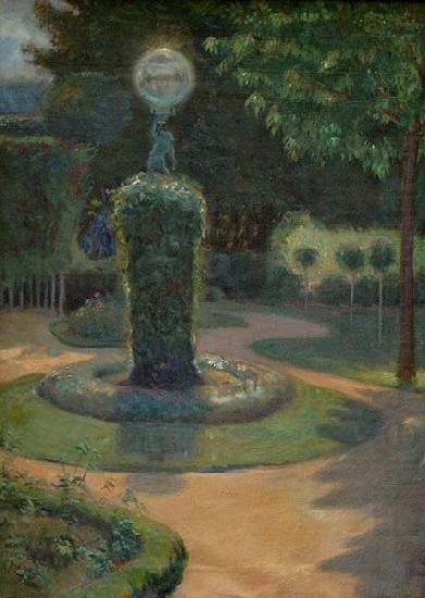 Park mit Skulptur und Lampe, Johannes Martini